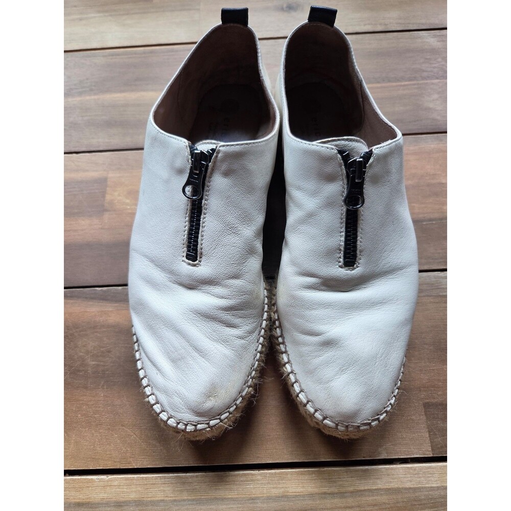 Eric Michael Cream Leather Zip Espadrille Platform Flat Shoe Size 41